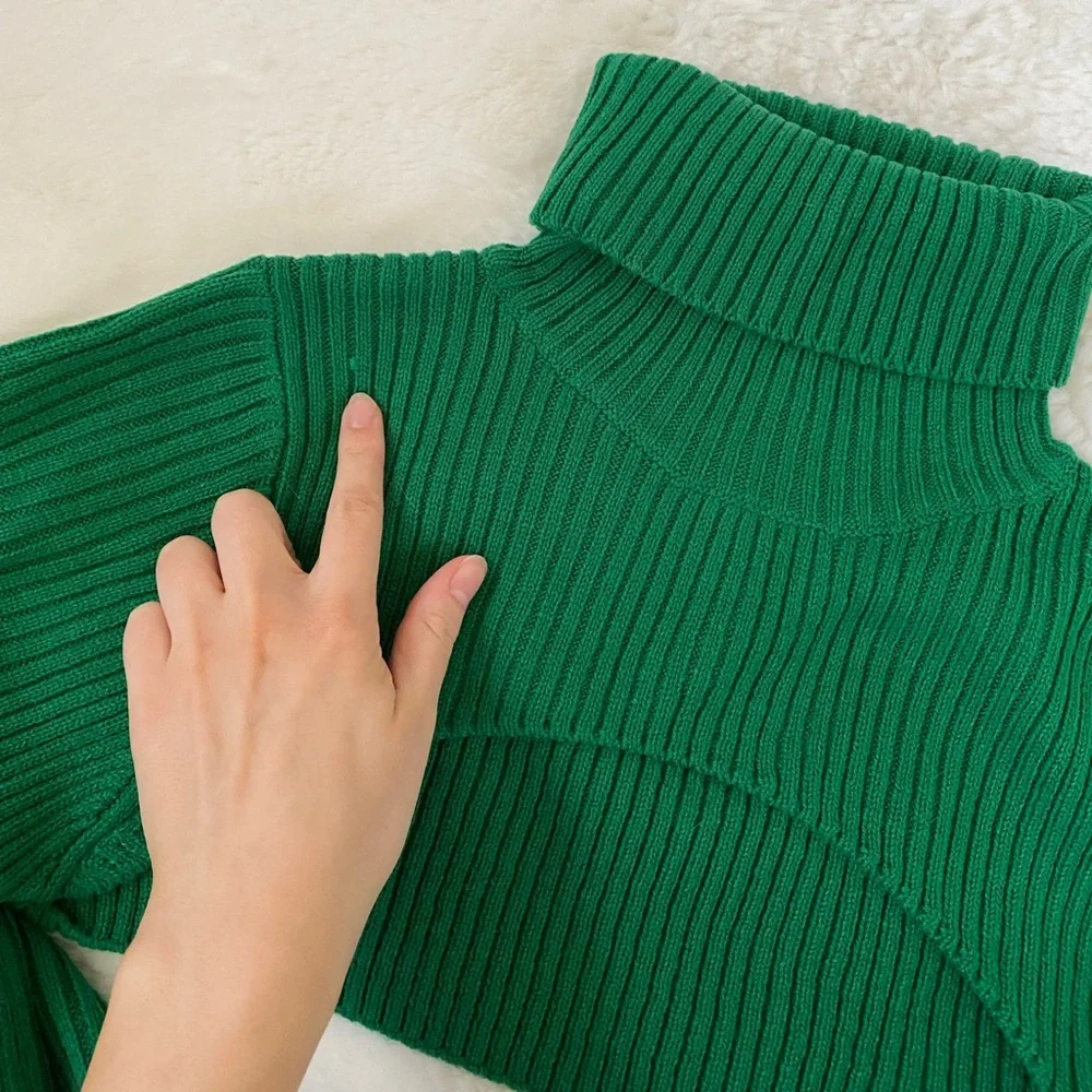NWOT Green Cropped Ribbed Turtleneck Sweater | H&M - Picture 14 of 14